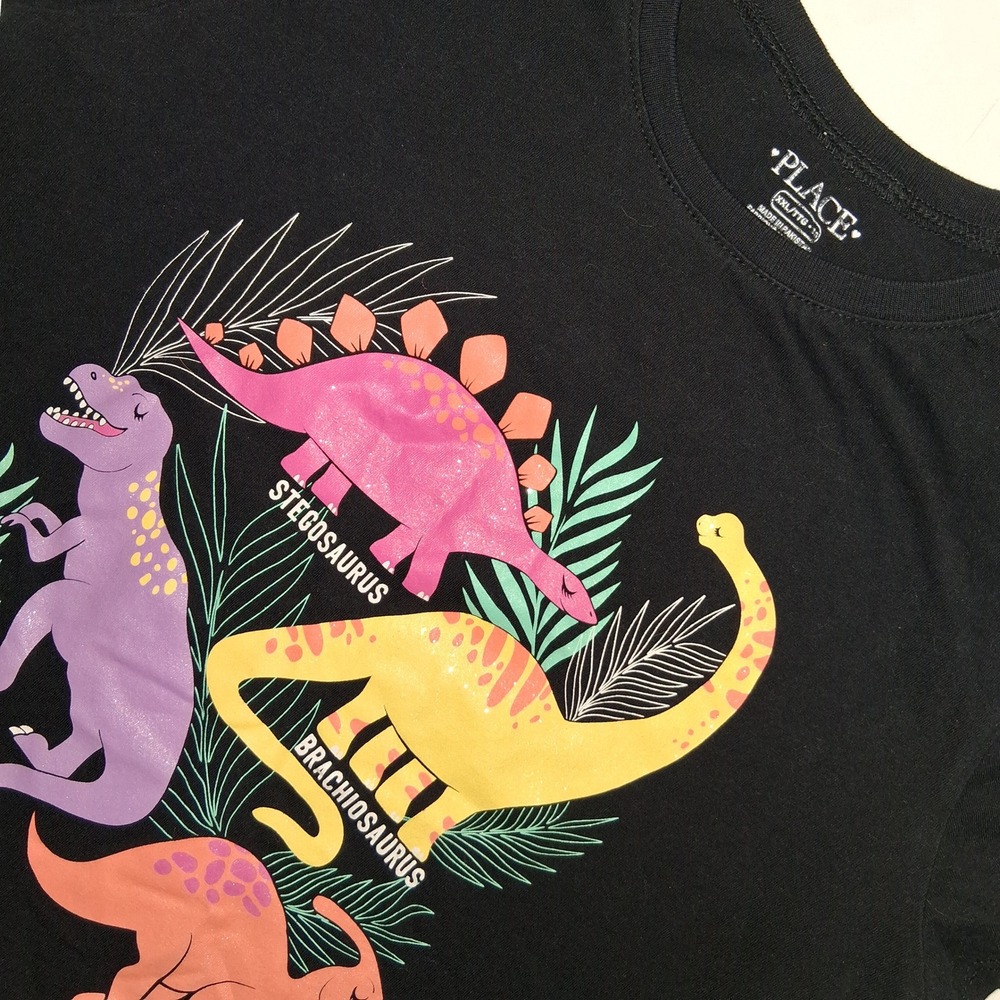 The Children's Place Girls Black Dinosaur Graphic‎ Short Sleeve T-Shirt